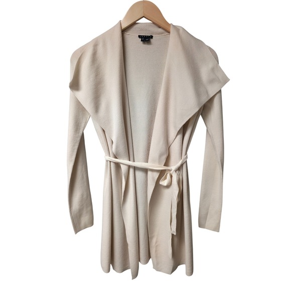 Theory Sweaters - Theory Trincy Evian Stretch Cardigan Women P Cream Wool Draped Belted Minimalist